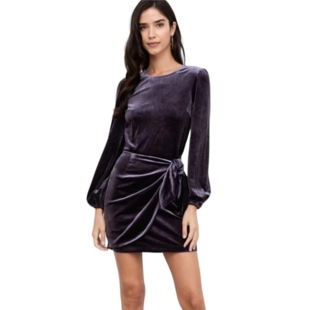 Yumi Kim Purple Velvet Front Tie Mini Dress Size Small